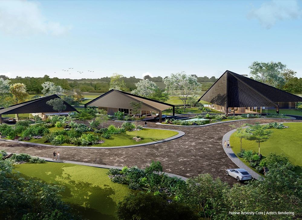 Crescent Grove passive amenity core in a landscaped setting, artist’s rendering