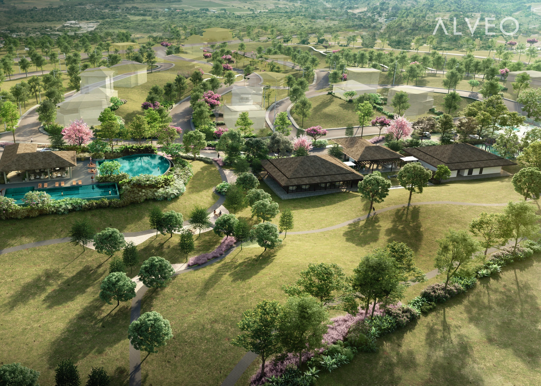Sereneo The pavilions from above, artist’s perspective